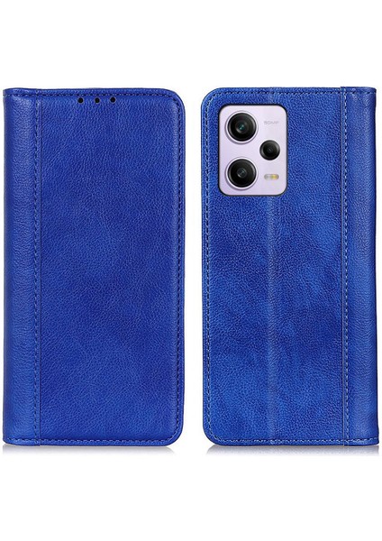 Xiaomi Redmi Için Note 12 Pro+ 5g/redmi Note 12 Explorer 5g Litchi Doku Cüzdan Kılıf Bölünmüş Deri Manyetik Otomatik Ahmsorbed Flip Stand Telefon Kapağı-Mavi (Yurt Dışından)