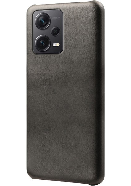 Xiaomi Redmi Için Note 12 Pro+ 5g Buzağı Dokulu Telefon Kapağı Ön Çizgeli Pu Deri Kaplamalı Pc Cep Telefon Kılıfı-Siyah (Yurt Dışından)