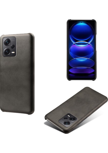 Xiaomi Redmi Için Note 12 Pro+ 5g Buzağı Dokulu Telefon Kapağı Ön Çizgeli Pu Deri Kaplamalı Pc Cep Telefon Kılıfı-Siyah (Yurt Dışından)