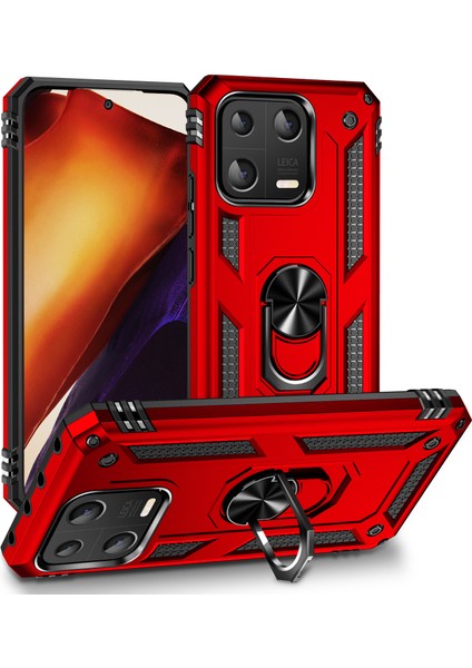 Xiaomi 13 5g Için Ring Kickstand Telefon Kasası Askeri Sınıf Anti-Drop Pc+Tpu Koruyucu Kapak-Kırmızı (Yurt Dışından)