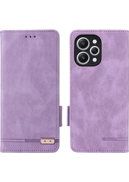 Xiaomi Redmi Için 12 4g Donanım Dekoru Pu Deri Cüzdan Telefon Kılıfı Stand Koruyucu Kapak-Mor (Yurt Dışından)