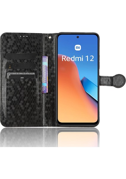 Xiaomi Redmi Için 12 4g Baskılı Dot Desen Telefon Kapağı Pu Deri Stand Cüzdan Telefon Kabuğu-Siyah (Yurt Dışından) fiyatları