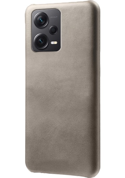 Xiaomi Redmi Için Note 12 Pro+ 5g Buzağı Dokulu Telefon Kapağı Kıvrık Ön Kara Deri Kaplamalı Pc Cep Telefon Kılıfı-Gri (Yurt Dışından)