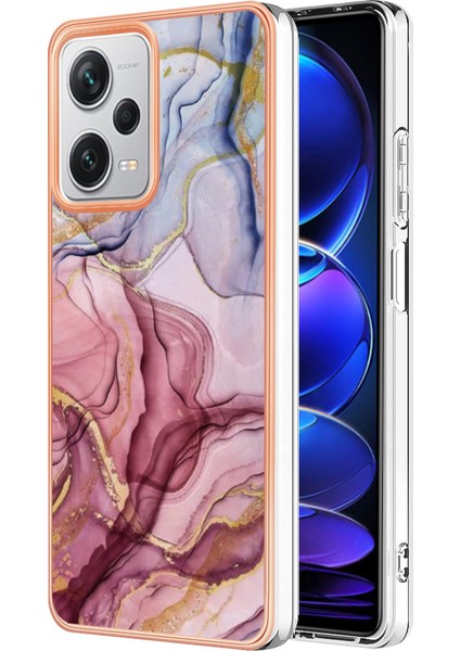 Xiaomi Redmi Için Note 12 Pro+ 5g Elektraplatma Telefon Kapağı Imd 2.0mm Mermer Desen Tpu Kılıfı-Gül Altın (Yurt Dışından)