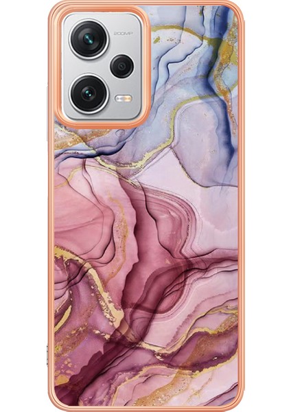 Xiaomi Redmi Için Note 12 Pro+ 5g Elektraplatma Telefon Kapağı Imd 2.0mm Mermer Desen Tpu Kılıfı-Gül Altın (Yurt Dışından)