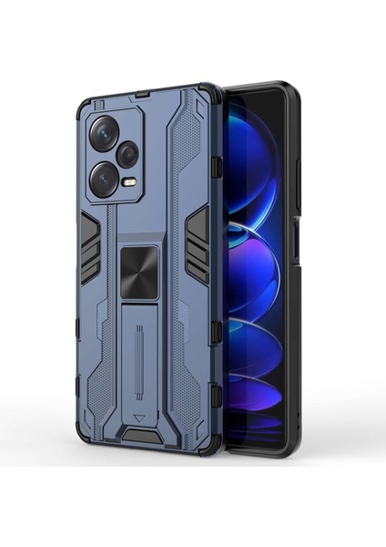 Xiaomi Redmi Için Note 12 Pro+ 5g Yumuşak Tpu Sabit Pc Çift Katman Şok-Absorpsiyon Kapağı Kickstand Anti-Cratch Koruyucu Telefon Kılıfı-Mavi (Yurt Dışından)