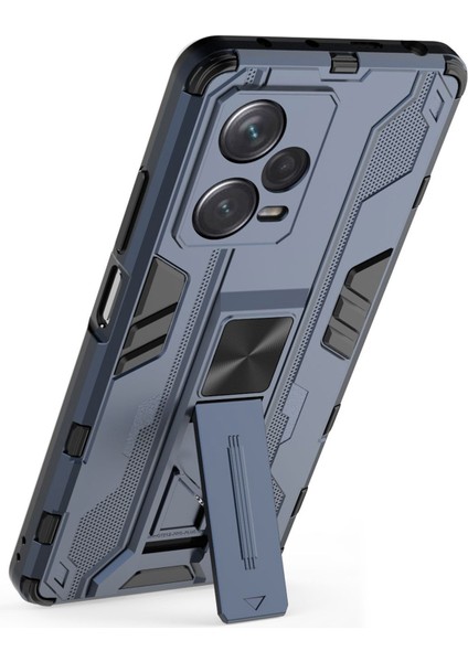 Xiaomi Redmi Için Note 12 Pro+ 5g Yumuşak Tpu Sabit Pc Çift Katman Şok-Absorpsiyon Kapağı Kickstand Anti-Cratch Koruyucu Telefon Kılıfı-Mavi (Yurt Dışından)