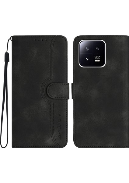 YX0030 Pu Deri Flip Kapak Xiaomi 13 Şok Geçirmez Cüzdan Telefon Kılıfı Baskalı Desen Anti Drop Telefon Kabuğu-Siyah (Yurt Dışından)