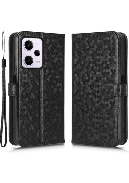 Xiaomi Redmi Için Flip Folio Telefon Kılıfı Note 12 Pro+ 5g Dot Desen Baskı Pu Deri Cüzdan Stand Anti-Çizelge Cep Telefon Kapağı Kayışlı-Siyah (Yurt Dışından)