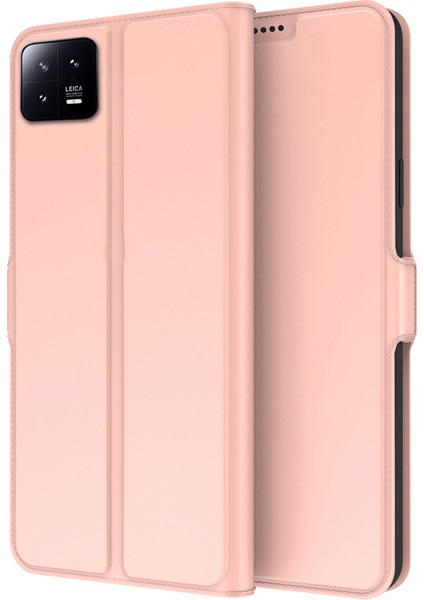 Xiaomi 13 Pro 5g Pu Deri Flip Folio Telefon Kapak Kartı Tutucu Iç Tpu Manyetik Stand Çekme Dayanıklı Telefon Kılıfı-Gül Altın (Yurt Dışından)