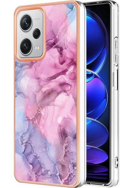 Xiaomi Redmi Için Note 12 Pro+ 5g Elektraplatma Telefon Kapağı Imd 2.0mm Mermer Desen Tpu Kılıfı-Gül (Yurt Dışından)