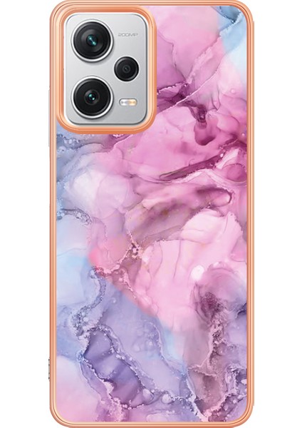 Xiaomi Redmi Için Note 12 Pro+ 5g Elektraplatma Telefon Kapağı Imd 2.0mm Mermer Desen Tpu Kılıfı-Gül (Yurt Dışından)