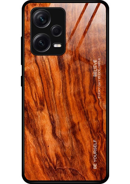Xiaomi Için Redmi Note 12 Pro+ 5g Geri Koruyucu Ahşap Desen Temperli Cam Kabuk Damla Dayanıklı Telefon Kılıfı Tpu Çerçeve Koruyucu Kapak-Turuncu (Yurt Dışından)
