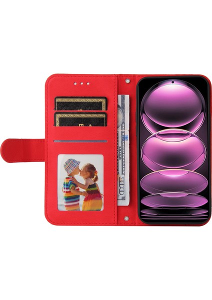 Xiaomi Için Redmi Note 12 Pro+ 5g Cilt Touch Pu Deri Baskılı Çizgiler Telefon Kapak Stand Ağacı Desen Metal Düğmesi Magnicy Koruyucu Kılıf-Kırmızı (Yurt Dışından) fiyatları