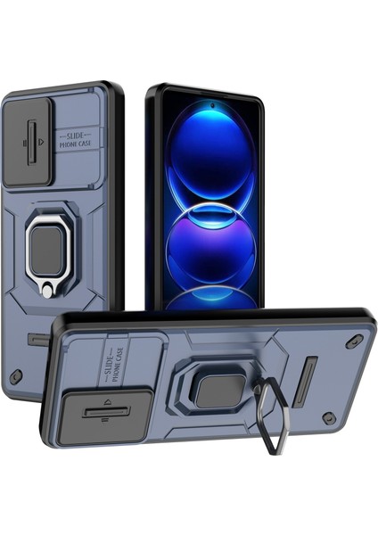 Xiaomi Redmi Için Geri Koruyucu Kabuk Note 12 Pro+ 5g Slayt Lens Koruma Pc+ Tpu Kickstand-Mavi (Yurt Dışından)