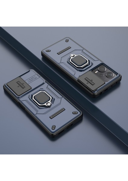 Xiaomi Redmi Için Geri Koruyucu Kabuk Note 12 Pro+ 5g Slayt Lens Koruma Pc+ Tpu Kickstand-Mavi (Yurt Dışından)