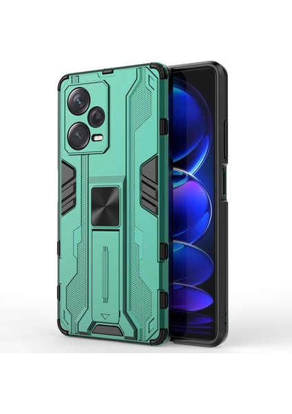 Xiaomi Redmi Için Note 12 Pro+ 5g Yumuşak Tpu Sabit Pc Çift Katman Şok-Absorpsiyon Kapağı Kickstand Anti-Cratch Koruyucu Telefon Kılıfı-Yeşil (Yurt Dışından)