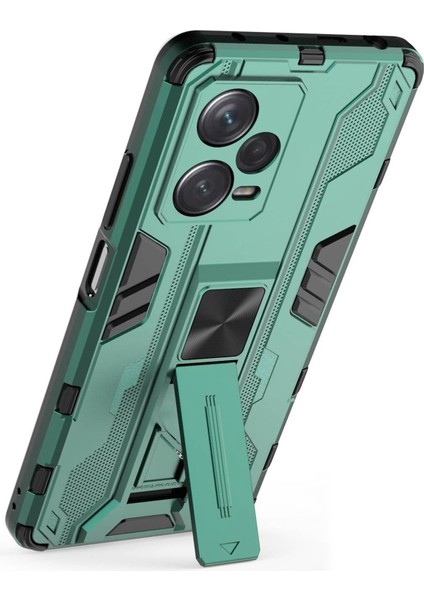 Xiaomi Redmi Için Note 12 Pro+ 5g Yumuşak Tpu Sabit Pc Çift Katman Şok-Absorpsiyon Kapağı Kickstand Anti-Cratch Koruyucu Telefon Kılıfı-Yeşil (Yurt Dışından)