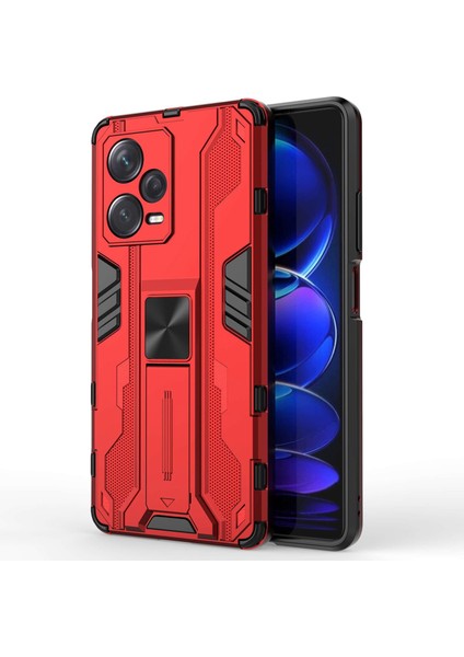 Xiaomi Redmi Için Note 12 Pro+ 5g Yumuşak Tpu Sabit Pc Çift Katman Şok-Absorpsiyon Kapağı Kickstand Anti-Cratch Koruyucu Telefon Kılıfı-Kırmızı (Yurt Dışından)