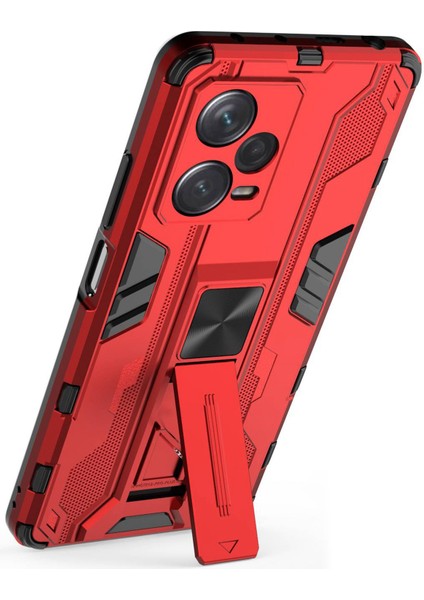 Xiaomi Redmi Için Note 12 Pro+ 5g Yumuşak Tpu Sabit Pc Çift Katman Şok-Absorpsiyon Kapağı Kickstand Anti-Cratch Koruyucu Telefon Kılıfı-Kırmızı (Yurt Dışından)