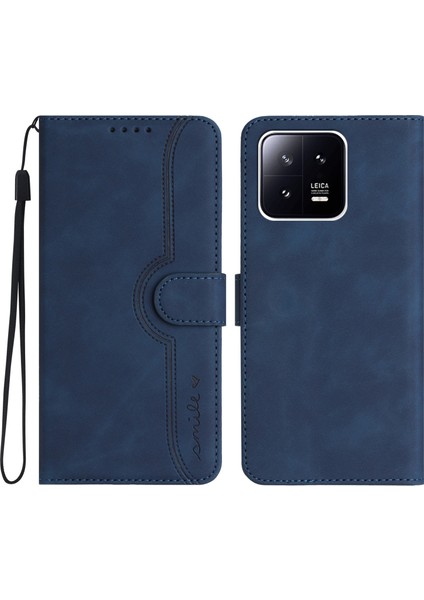 YX0030 Pu Deri Deri Flip Kapak Xiaomi 13 Şok Geçirmez Cüzdan Telefon Kılıfı Baskılı Desen Anti-Drop Telefon Kabuğu-Safir (Yurt Dışından)
