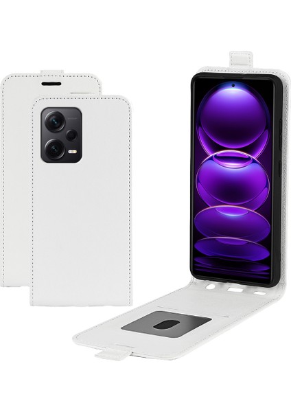 Xiaomi Redmi Için Dikey Flip Deri Kapağı Note 12 Pro+ 5g Kart Yuvalı Çılgın At Doku Kılıfı-Beyaz (Yurt Dışından)