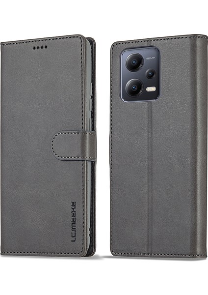 Xiaomi Redmi Için Note 12 Pro+ 5g Koruyucu Telefon Kılıfı Buzağı Doku Cüzdan Stand Dergisi Dergi Anti-Fall Telefon Kapağı-Gri (Yurt Dışından)