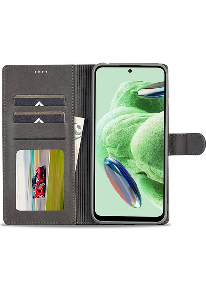 Xiaomi Redmi Için Note 12 Pro+ 5g Koruyucu Telefon Kılıfı Buzağı Doku Cüzdan Stand Dergisi Dergi Anti-Fall Telefon Kapağı-Gri (Yurt Dışından)