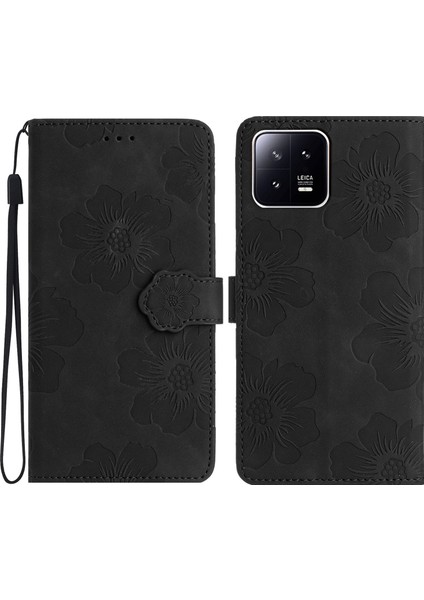 Xiaomi 13 Pro 5g Çiçekler Için Baskı Stand Dergisi Deri Cüzdan Şok Geçirmez Telefon Kabuğu-Siyah (Yurt Dışından)