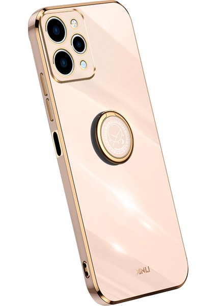 Xiaomi Redmi Için 12 4g Elektruman Telefon Kılıf Yüzüğü Kickstand Tpu Arka Kapak-Pink (Yurt Dışından)