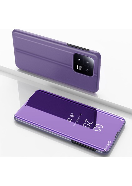 Xiaomi 13 5g Için Pencere Pu Deri Kılıfı Görüntüle Stand Ayna Elektrapan Telefon Kapağı-Mor/mavi (Yurt Dışından) fiyatları
