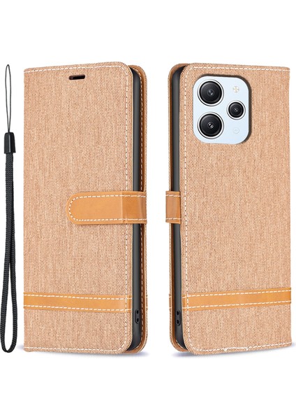 Xiaomi Redmi Için 12 4g Pu Deri+Tpu Telefon Kılıf Kot Cezası Ekleme Cüzdan Stand Kapağı-Kahverengi (Yurt Dışından)