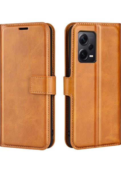 Xiaomi Redmi Için Note 12 Pro+ 5g Telefon Kılıf Buzağı Doku Stand Cüzdan Kapağı-Sarı (Yurt Dışından)