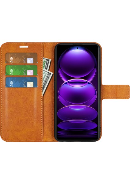 Xiaomi Redmi Için Note 12 Pro+ 5g Telefon Kılıf Buzağı Doku Stand Cüzdan Kapağı-Sarı (Yurt Dışından)