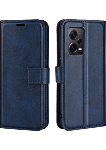 Xiaomi Redmi Için Note 12 Pro+ 5g Telefon Kılıf Buzağı Doku Stand Cüzdan Kapağı-Mavi (Yurt Dışından)