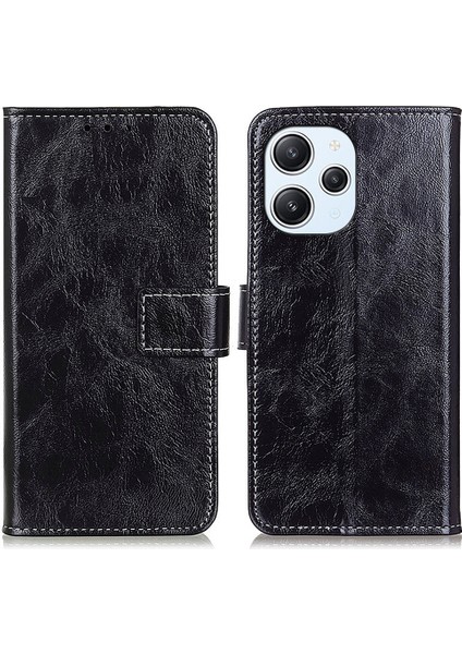 Xiaomi Redmi 12 4g Için Toz Geçirmez Kapak Cüzdan Standı Retro Çılgın At Doku Kılıfı Pu Deri Telefon Kapağı-Siyah (Yurt Dışından)