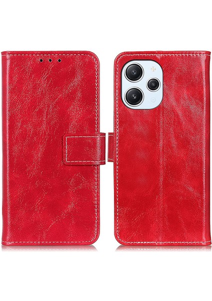 Xiaomi Redmi 12 4g Için Toz Geçirmez Kapak Cüzdan Standı Retro Çılgın At Doku Kılıfı Pu Deri Telefon Kapağı-Kırmızı (Yurt Dışından)