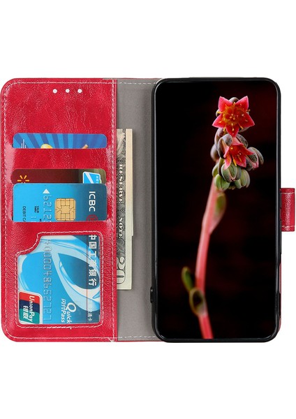 Xiaomi Redmi 12 4g Için Toz Geçirmez Kapak Cüzdan Standı Retro Çılgın At Doku Kılıfı Pu Deri Telefon Kapağı-Kırmızı (Yurt Dışından) fiyatları