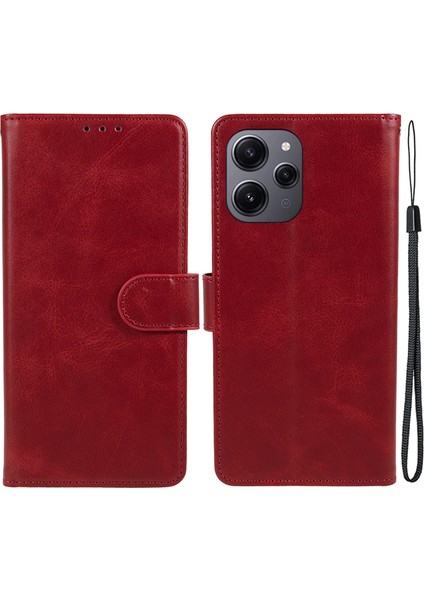 Xiaomi Redmi Için 12 4g Cüzdan Flip Kılıf Buzağı Dokusu Pu Derisi Tam Vücut Şok Geçirmez Stand Telefon Kapağı-Kırmızı (Yurt Dışından)