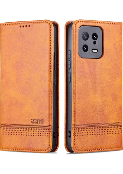 Xiaomi 13 5g Flip Deri Telefon Kılıfı Stand Cüzdan Cowhide Doku Şok Geçirmez Telefon Kapağı-Kahverengi (Yurt Dışından)