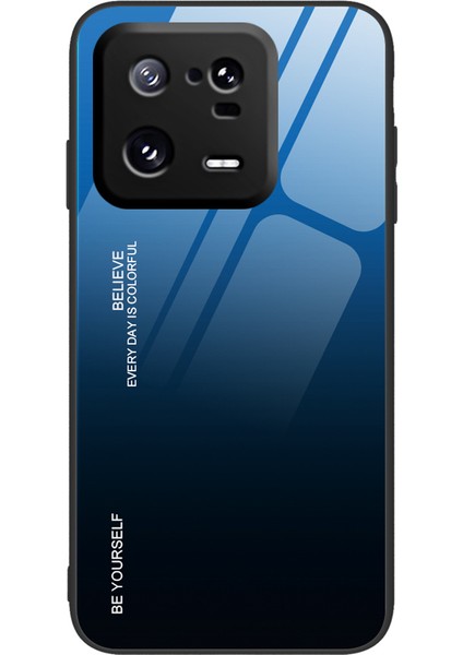 Xiaomi 13 5g Gradyan Renk Temsilli Cam Telefon Kılıfı Pc+Tpu Düşme Önleme Koruyucu Kapak-Mavi/siyah (Yurt Dışından)