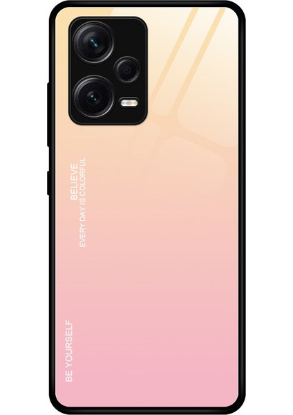 Xiaomi Redmi Için Note 12 Pro+ 5g Gradyan Renk Temsilli Cam Sert Pc Yumuşak Tpu Kasa Şok Geçirmez Cep Telefonu Kapağı-Altın/pembe (Yurt Dışından)