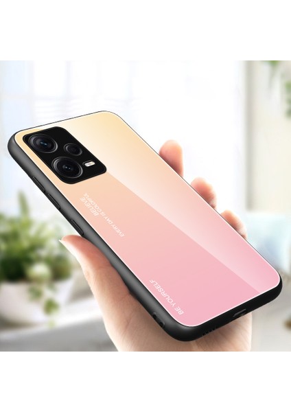 Xiaomi Redmi Için Note 12 Pro+ 5g Gradyan Renk Temsilli Cam Sert Pc Yumuşak Tpu Kasa Şok Geçirmez Cep Telefonu Kapağı-Altın/pembe (Yurt Dışından)