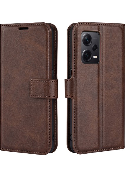Xiaomi Redmi Için Note 12 Pro+ 5g Telefon Kılıf Buzağı Doku Stand Cüzdan Kapağı-Brown (Yurt Dışından)