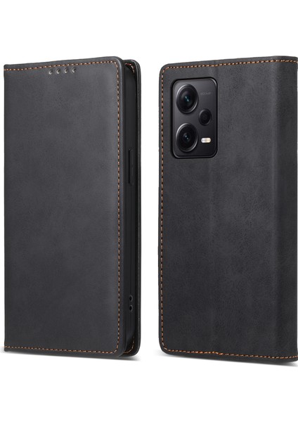 Xiaomi Redmi Için Note 12 Pro+ 5g Ince Fit Telefon Kılıfı Rfıd Engelleme Standı Cüzdan Pu Deri Kapak-Siyah (Yurt Dışından)