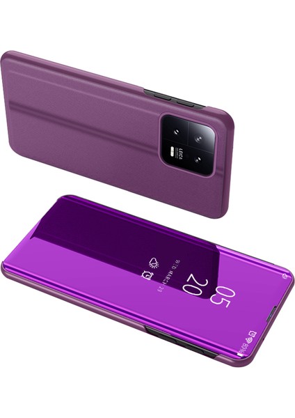 Xiaomi 13 5g Için Pencere Pu Deri Kılıfı Görüntüle Stand Ayna Elektrapan Telefon Kapağı-Mor (Yurt Dışından)