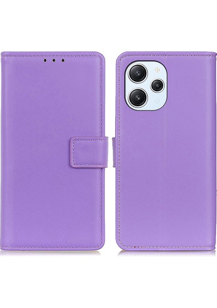 Xiaomi Redmi Için 12 4g Dokulu Şok Geçirmez Telefon Kapağı Pu Deri Cüzdan Stand Akıllı Telefon Kılıfı-Mor (Yurt Dışından)