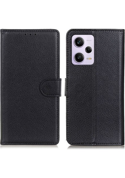 Xiaomi Redmi Için Note 12 Pro+ 5g Litchi Doku Pu Deri Deri Standı Damla Geçirmez Folio Flip Telefon Cüzdan Kapağı-Siyah (Yurt Dışından)