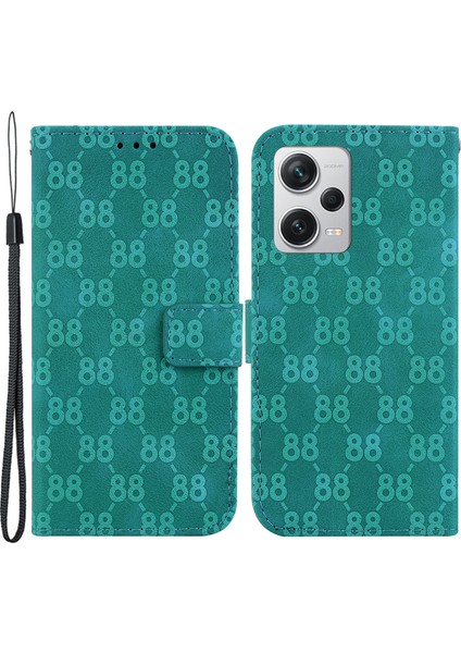 Xiaomi Redmi Için Çizgiye Döküm Anti Telefon Kılıfı Note 12 Pro+ 5g Çift 8 Şekilli Basılı Pu Deri Cüzdan Telefon Kapağı-Yeşil (Yurt Dışından)