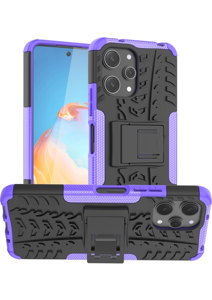 Xiaomi Redmi Için 12 4g Şok Geçirmez Lastik Desen Pc+Tpu Telefon Vaka Kickstand Telefon Kapağı-Mor (Yurt Dışından)